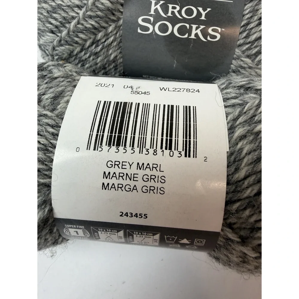 Patons Kroy Socks Yarn Grey Marl 1.75oz 166yd Lot 2